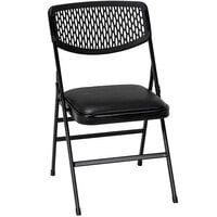 Bridgeport Essentials C861BP60BLK4E Black Resin Folding Chair with Vinyl Padded Seat and Mesh Back - 4/Pack