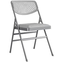 Bridgeport Essentials C865BP60GRY4E Gray Resin Folding Chair with Fabric Padded Seat and Mesh Back - 4/Pack