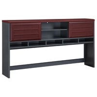 Bridgeport 9909196 V-2 Gray / Cherry Hutch with 2 Sliding Doors, 5 Cubbies, and Fabric Pin Board