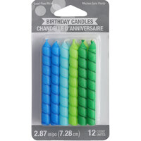 Creative Converting 347178 3 inch Assorted Blue and Green Spiral Candles - 12/Pack