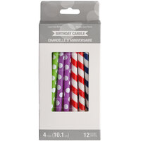 Creative Converting 339975 4 inch Primary Color Assorted Pattern Tall Candles - 12/Pack