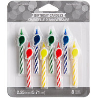 Creative Converting 100202 Assorted Primary Color Striped Balloon Candle - 8/Pack