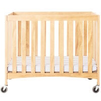Foundations 2731040 Travel Sleeper 24 inch x 38 inch Natural Compact Slatted Wood Folding Crib with Oversized Casters and 2 inch InfaPure Mattress