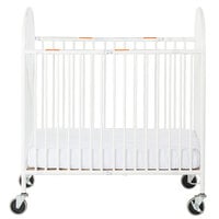 Foundations 1331360 Pinnacle 24 inch x 38 inch Compact White Steel Folding Crib with Oversized Casters and 4 inch InfaPure Mattress
