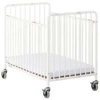 Foundations 1231090 StowAway EasyRoll 24 inch x 38 inch Compact White Steel Folding Crib with Oversized Casters and 2 inch InfaPure Mattress