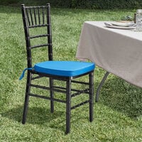 Lancaster Table & Seating Black Wood Chiavari Chair with Blue Cushion