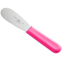 Choice 3 1/2 inch Smooth Stainless Steel Sandwich Spreader with Neon Pink Polypropylene Handle