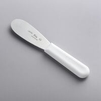 Choice 3 1/2 inch Smooth Stainless Steel Sandwich Spreader with White Polypropylene Handle