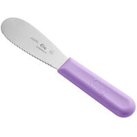 Choice 3 1/2 inch Scalloped Stainless Steel Sandwich Spreader with Purple Polypropylene Handle
