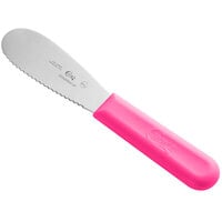 Choice 3 1/2 inch Scalloped Stainless Steel Sandwich Spreader with Neon Pink Polypropylene Handle