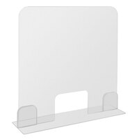 Vollrath SCSP2424 23 1/2 inch x 10 inch x 23 3/4 inch Freestanding Transparent Acrylic Safety Shield with Pass-Through Window And Platform Base