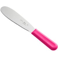 Choice 5 1/2 inch Scalloped Stainless Steel Sandwich Spreader with Neon Pink Polypropylene Handle