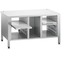 Rational 60.31.221 43 5/16 inch x 28 1/4 inch Open Front and Back Stationary Equipment Stand with 2 Pull-Out Shelves for iVario 2-XS Tilt Skillets