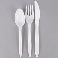 Choice Medium Weight White Wrapped Plastic Cutlery Set with Knife, Fork, and Spoon - 500/Case