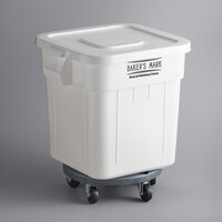 Baker's Mark 32 Gallon / 510 Cup White Flat Top Mobile Ingredient Storage Bin with Lid