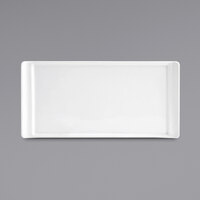 Front of the House DAP014WHP23 Nouvelle 10 inch x 5 inch Bright White Rectangular Porcelain Plate - 12/Case