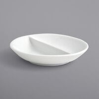 Front of the House DSD038WHP23 Monaco 2 oz. Bright White Round Divided Porcelain Ramekin / Dish - 12/Case