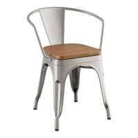 Lancaster Table & Seating Alloy Series Clear Indoor Arm Chair with Walnut Wood Seat