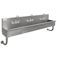 Advance Tabco 19-18-60-F 16-Gauge Stainless Steel Multi-Station Hand Sink with 5" Deep Bowl and 3 Manual Faucets - 60" x 19 1/2"