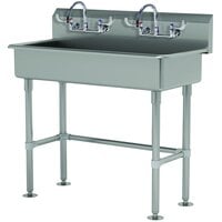 Advance Tabco FS-FM-40-ADA-F 14-Gauge Stainless Steel ADA Multi-Station Hand Sink with Tubular Legs, 8" Deep Bowl, and 2 Manual Faucets - 40" x 19 1/2"