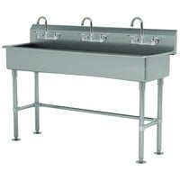 Advance Tabco FS-FM-60-F 14-Gauge Stainless Steel Multi-Station Hand Sink with Tubular Legs, 8" Deep Bowl, and 3 Manual Faucets - 60" x 19 1/2"