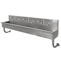 Advance Tabco 19-18-60-ADA-F 16-Gauge Stainless Steel ADA Multi-Station Hand Sink with 5 inch Deep Bowl and 3 Manual Faucets - 60 inch x 19 1/2 inch