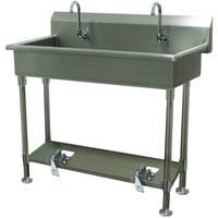 Advance Tabco FS-FM-40FV 14-Gauge Stainless Steel Multi-Station Hand Sink with Tubular Legs, 8" Deep Bowl, and 2 Toe-Operated Faucets - 40" x 19 1/2"