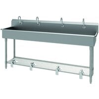 Advance Tabco FS-FM-80FV 14-Gauge Stainless Steel Multi-Station Hand Sink with Tubular Legs, 8" Deep Bowl, and 4 Toe-Operated Faucets - 80" x 19 1/2"