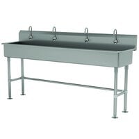 Advance Tabco FS-FM-80EF 14-Gauge Stainless Steel Multi-Station Hand Sink with Tubular Legs, 8" Deep Bowl, and 4 Electronic Faucets - 80" x 19 1/2"