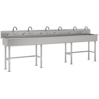 Advance Tabco FS-FM-120-F 14-Gauge Stainless Steel Multi-Station Hand Sink with Tubular Legs, 8" Deep Bowl, and 6 Manual Faucets - 120" x 19 1/2"