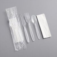 Visions Individually Wrapped Clear Heavy Weight Cutlery Pack with Napkin - 500/Case