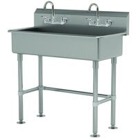 Advance Tabco FS-FM-40-F 14-Gauge Stainless Steel Multi-Station Hand Sink with Tubular Legs, 8" Deep Bowl, and 2 Manual Faucets - 40" x 19 1/2"