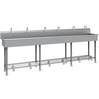 Advance Tabco FS-FM-120FV 14-Gauge Stainless Steel Multi-Station Hand Sink with Tubular Legs, 8" Deep Bowl, and 6 Toe-Operated Faucets - 120" x 19 1/2"