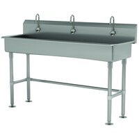 Advance Tabco FS-FM-60EF 14-Gauge Stainless Steel Multi-Station Hand Sink with Tubular Legs, 8" Deep Bowl, and 3 Electronic Faucets - 60" x 19 1/2"