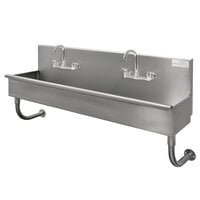 Advance Tabco 19-18-40-F 16-Gauge Stainless Steel Multi-Station Hand Sink with 5 inch Deep Bowl and 2 Manual Faucets - 40 inch x 19 1/2 inch