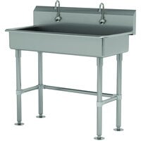 Advance Tabco FS-FM-40EFADA 14-Gauge Stainless Steel ADA Multi-Station Hand Sink with Tubular Legs, 8" Deep Bowl, and 2 Electronic Faucets - 40" x 19 1/2"