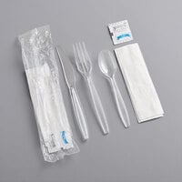 Visions Individually Wrapped Clear Heavy Weight Cutlery Pack with Napkin and Salt and Pepper Packets - 500/Case