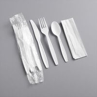 Visions Individually Wrapped Heavy Weight White Plastic Cutlery Pack with Napkin - 500/Case