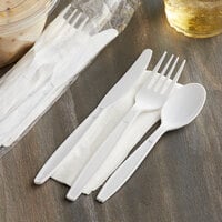 Visions Individually Wrapped Heavy Weight White Plastic Cutlery Pack with Napkin - 500/Case