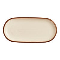 Acopa Keystone 12 1/2" x 6" Vanilla Bean Porcelain Oblong Coupe Platter - Sample
