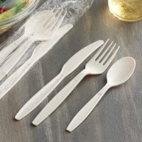Visions Heavy Weight Beige Wrapped Plastic Cutlery Pack with Knife, Fork, and Spoon - 500/Case