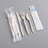 Visions Heavy Weight Beige Wrapped Plastic Cutlery Pack with Napkin and Salt and Pepper Packets - 500/Case