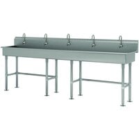 Advance Tabco FS-FM-100EFADA 14-Gauge Stainless Steel ADA Multi-Station Hand Sink with Tubular Legs, 8" Deep Bowl, and 5 Electronic Faucets - 100" x 19 1/2"