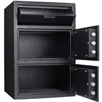 Barska AX13312 20 inch x 20 inch x 30 inch Black Steel Locker Depository Safe with Independent Bottom Locker, 2 Digital Keypads, and Key Lock Access - 1.6 / 2 Cu. Ft.