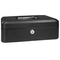 Barska CB11830 8 inch x 6 5/16 inch x 3 1/2 inch Small Black Steel Cash Box with Key Lock and Handle