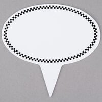 Choice Oval Write-On Deli Sign Spear with Black Checkered Border - 25/Pack