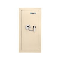 Barska AX12880 15 1/2 inch x 4 inch x 31 1/2 inch Large Cream-Colored Steel Left-Opening Recessed Wall-Mount Biometric Safe / Cabinet with Secondary Key Lock - 0.82 Cu. Ft.