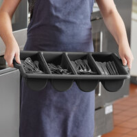 Choice Black 4-Compartment Plastic Cutlery Box / Flatware Bin with Handles