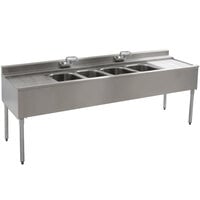 Eagle Group B7C-4-22 Underbar Sink with Four Compartments, Two Drainboards, and Two Faucets - 84 inch