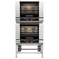 Moffat E28D4/2 Turbofan Double Deck Full Size Electric Digital Convection Oven with Steam Injection and Stainless Steel Stand - 208V, 1 Phase, 10.8 kW